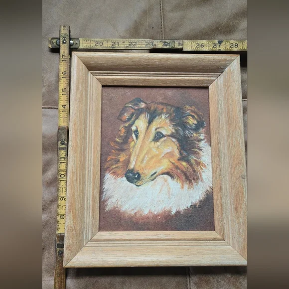 Vintage Framed Collie Dog Portrait Oil Painting - Picture 2 of 5
